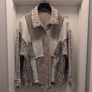 Miss Me Women's Tweed Jacker - Brown and Gray